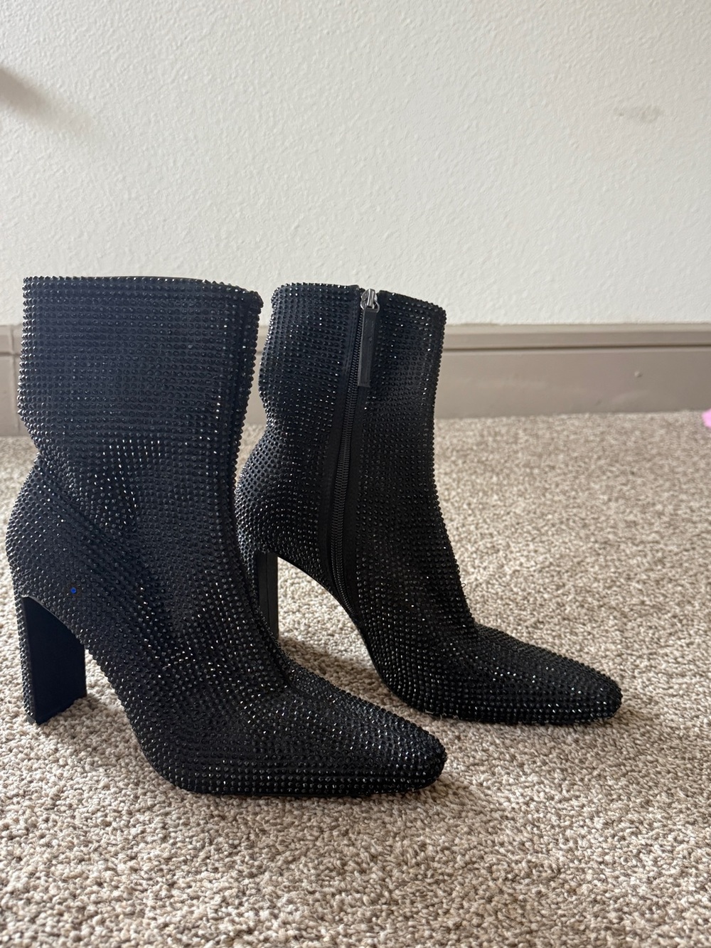Zara Black Crystal-Studded Ankle Booties